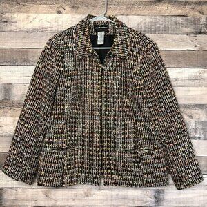 Sag Harbor Petites Size 16P Blazer Pastel Rainbow Tweed Zip Up Jacket